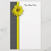 黄色いデイジーの白黒水玉模様 便箋 (正面)