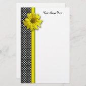 黄色いデイジーの白黒水玉模様 便箋 (正面/裏面)