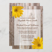 黄色いデイジーの素朴な納屋木結婚式招待状 招待状 (正面/裏面)
