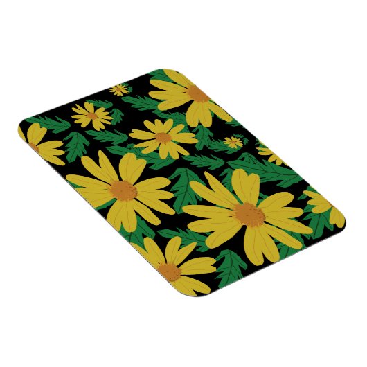 黄色いデイジーの花と葉緑の磁石 マグネット (右側)