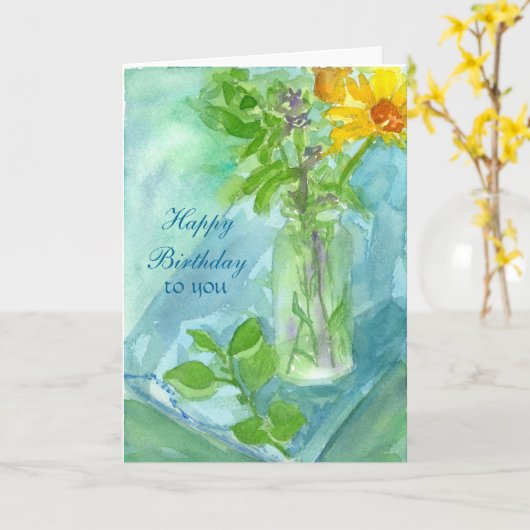 黄色いデイジーの花の花束誕生日おめでとう カード (黄色い花)