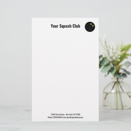 黄色いドットのボールロゴを使用したスカッシュクラブ文房具 便箋 (スタンド正面)