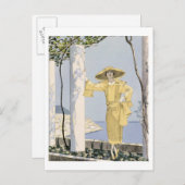 黄色いドレスを着た女性のイラストレーション、アマルフィ ポストカード (正面/裏面)