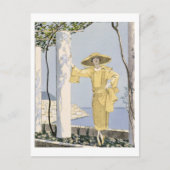 黄色いドレスを着た女性のイラストレーション、アマルフィ ポストカード (正面)