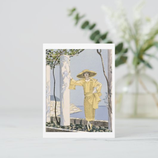 黄色いドレスを着た女性のイラストレーション、アマルフィ ポストカード (スタンド正面)
