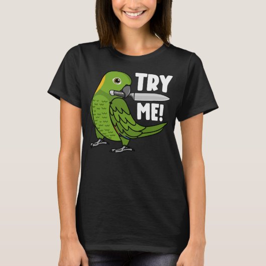 黄色いナップのアマゾンのナイフでオウムを試す Tシャツ (正面)
