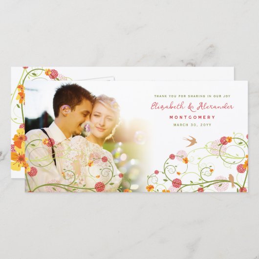 黄色いハイビスカスの渦巻の春の結婚式は感謝していしています サンキューカード (正面/裏面)