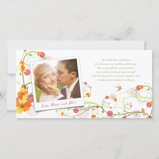 黄色いハイビスカスの渦巻の春の結婚式は感謝していしています サンキューカード (裏面)