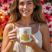 黄色いハイビスカスの花に囲まれたオレンジ色の猫 コーヒーマグカップ