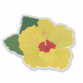 黄色いハイビスカスの花のステッカー シール (正面)
