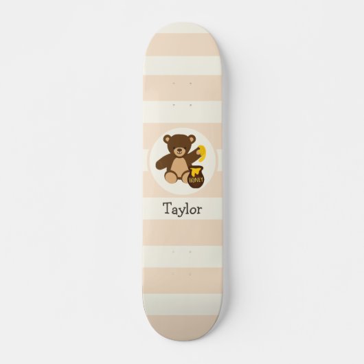黄色いハチミツがかわいい茶色のテディベア スケートボード (正面)