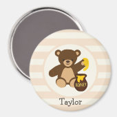黄色いハチミツがかわいい茶色のテディベア マグネット (正面/裏面)
