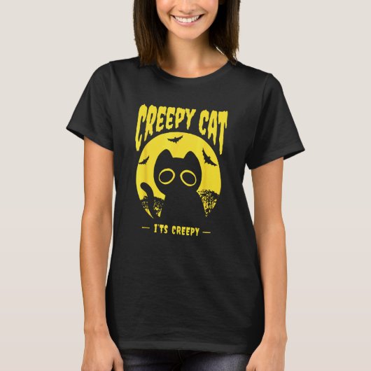 黄色いハロウィン 猫 コウモリ Tシャツ (正面)