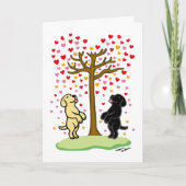 黄色いハートおよび黒い実験室のバレンタインのシャワー シーズンカード (正面)