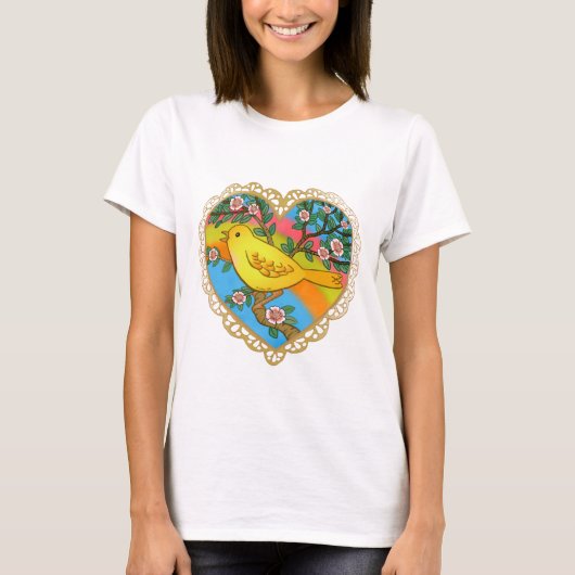 黄色いハートの鳥Tシャツ Tシャツ (正面)