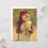 黄色いバターカップの花を持つかわいい少女 カード (正面/裏面インサイチュ)