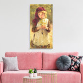 黄色いバターカップの花を持つかわいい少女 キャンバスプリント (インサイチュ (リビング))