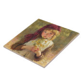 黄色いバターカップの花を持つかわいい少女 タイル (側面)