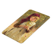 黄色いバターカップの花を持つかわいい少女 マグネット (左側)