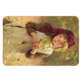 黄色いバターカップの花を持つかわいい少女 マグネット (横)