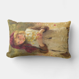 黄色いバターカップの花を持つかわいい少女 ランバークッション