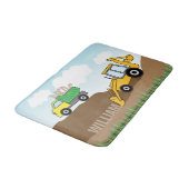 黄色いバックホウおよびパーソナライズなダンプトラック バスマット (アングル)