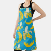 黄色いバナナ、青い背景パターン エプロン (インサイチュ)