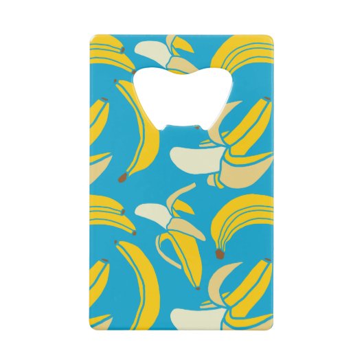 黄色いバナナ、青い背景パターン クレジットカード栓抜き (正面)