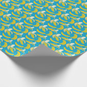 黄色いバナナ、青い背景パターン ラッピングペーパー (角)