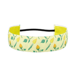 黄色いバラとチューリップの花を持つ花柄 アスレチックヘッドバンド