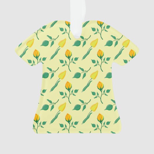 黄色いバラとチューリップの花を持つ花柄 オーナメント (正面)