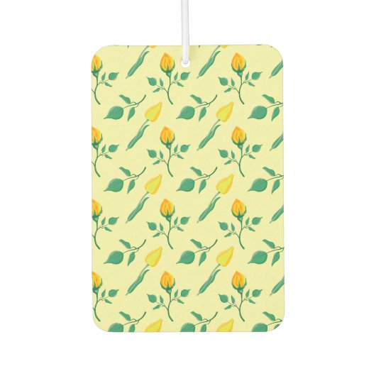 黄色いバラとチューリップの花を持つ花柄 カーエアーフレッシュナー (正面)