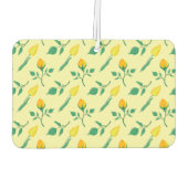 黄色いバラとチューリップの花を持つ花柄 カーエアーフレッシュナー (裏面)