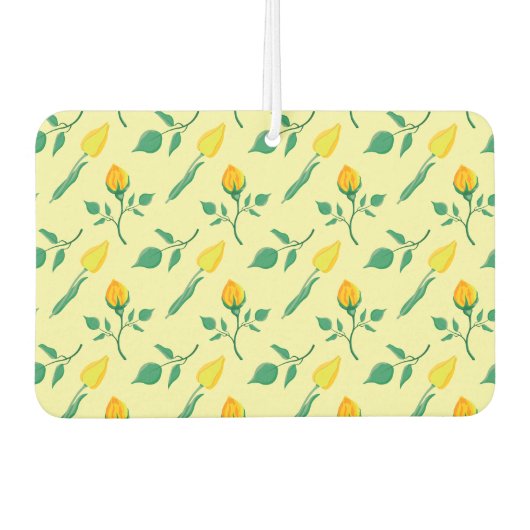 黄色いバラとチューリップの花を持つ花柄 カーエアーフレッシュナー (正面)