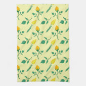 黄色いバラとチューリップの花を持つ花柄 キッチンタオル (縦)