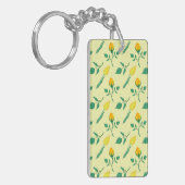 黄色いバラとチューリップの花を持つ花柄 キーホルダー (正面左)