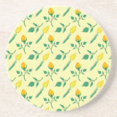 黄色いバラとチューリップの花を持つ花柄 コースター (正面)