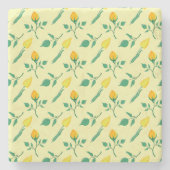 黄色いバラとチューリップの花を持つ花柄 ストーンコースター (正面)