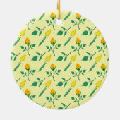 黄色いバラとチューリップの花を持つ花柄 セラミックオーナメント (裏面)