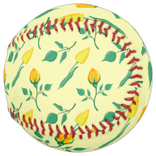 黄色いバラとチューリップの花を持つ花柄 ソフトボール