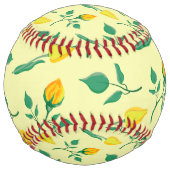 黄色いバラとチューリップの花を持つ花柄 ソフトボール (裏面)