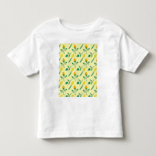 黄色いバラとチューリップの花を持つ花柄 トドラーTシャツ