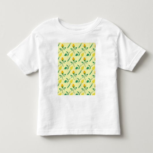 黄色いバラとチューリップの花を持つ花柄 トドラーTシャツ (正面)