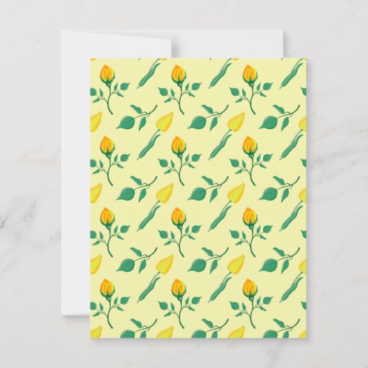 黄色いバラとチューリップの花を持つ花柄 ノートカード (裏面)