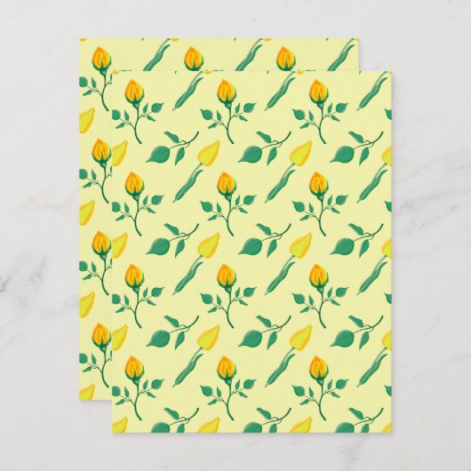 黄色いバラとチューリップの花を持つ花柄 ノートカード (正面/裏面)
