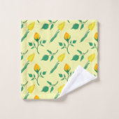 黄色いバラとチューリップの花を持つ花柄 バスタオルセット (ウォッシュタオル)