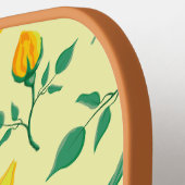 黄色いバラとチューリップの花を持つ花柄 ピックルボールラケット (左詳細)