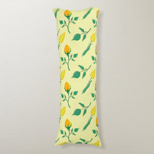 黄色いバラとチューリップの花を持つ花柄 ボディピロー