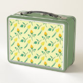 黄色いバラとチューリップの花を持つ花柄 メタルランチボックス (裏面)