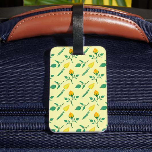 黄色いバラとチューリップの花を持つ花柄 ラゲッジタグ (裏面インサイチュ4)